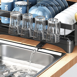 Égouttoir à vaisselle et assiettes en métal à 2 niveaux Jiangmen avec égouttoir à eau et supports organisateurs pour comptoir de cuisine - Product Image 4