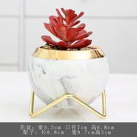 Pot de plantes succulentes de jardin créatif Mini céramique Cactus plante Pots de fleurs support en métal motif Faux marbre décoration de sol de bureau