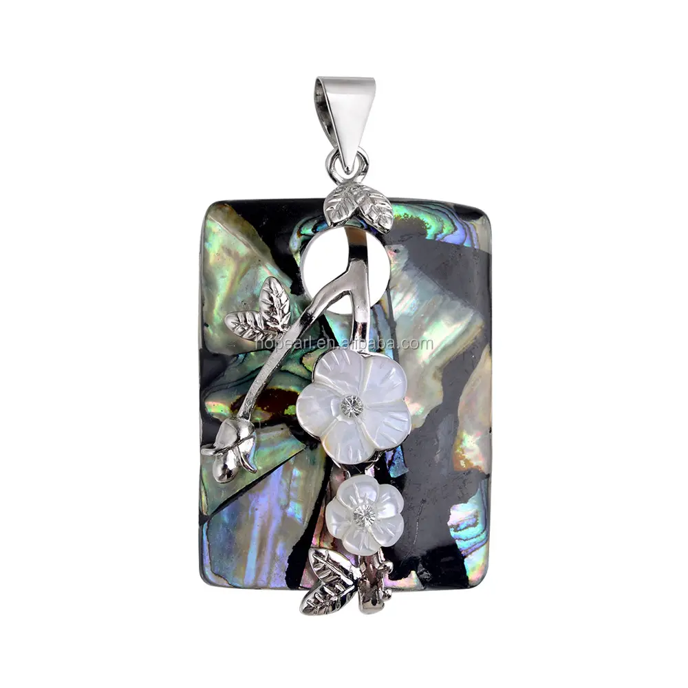 MOP147 — pendentif rectangulaire en fleurs blanches, coquille d'abalone, pierre précieuse, bijoux de plage, océan