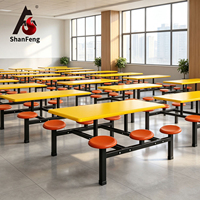 Ensemble table et chaises de cantine scolaire, 6 places, plateau rectangulaire en fibre de verre de 3,3 cm, cadre flottant, pour hôpital, hôtel, certifié IOS CE