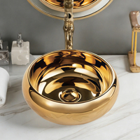 Lavabo de luxe de style moyen-oriental, lavabo de comptoir plaqué or, lavabo moderne, lavabo en céramique couleur or pour salle de bain