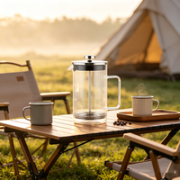 Cafetière à piston en verre borosilicate 800 ml avec cadre en acier inoxydable, résistante à la chaleur, grande capacité, pour restaurants et hôtels