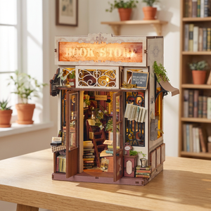 IIECREATE Nouveau kit de coin lecture SL-40, <span class=keywords><strong>puzzle</strong></span> 3D en bois DIY pour adultes, kit maison miniature, thème librairie artistique - Product Image 1