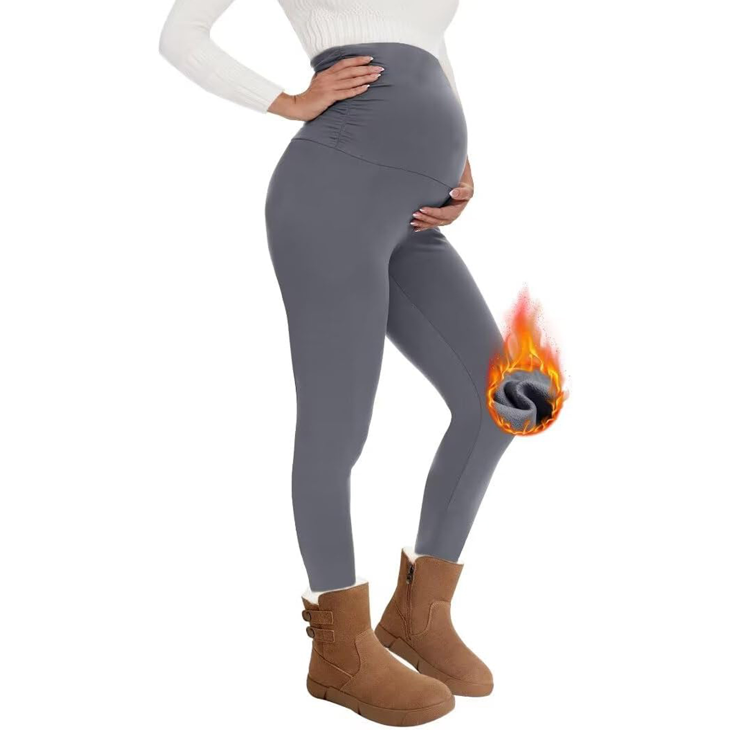 Custom High Waist Winter Fitness Wear Women's Pregnant Fleece Leggings Printed Thermal Customized Logo Pregnancy Maternity Pants