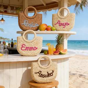Beach <b>Bag</b> for Women, <b>Bridesmaid</b> <b>Gift</b> Baskets, Custom Travel Straw Handbag With Name, Wedding Party <b>Gifts</b> - Product Image 5