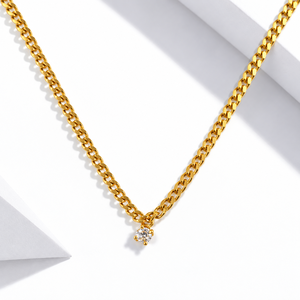 Collier à maillons en zircon unique en acier inoxydable plaqué or 14 carats sous vide avec pendentif rond en pierre - Product Image 1