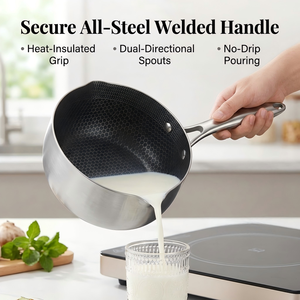 Casserole à lait FLEY de haute qualité en acier inoxydable 304 de 20 cm, antiadhésive, nid d'abeille, Yukihira, pour cuisinières à gaz et à induction - Product Image 3