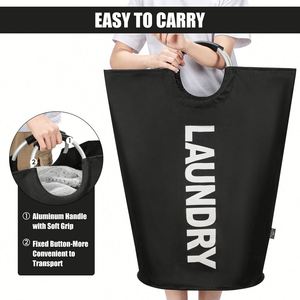 <b>Laundry</b> <b>Basket</b> <b>Collapsible</b> <b>Laundry</b> Bag Foldable Hamper Folding Washing Bin Black Sturdy Aluminum Handles with Foam Padding - Product Image 4