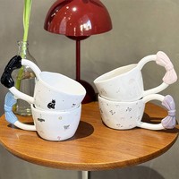 Mugs à café en céramique à grandes oreilles et poignée papillon, prêts pour les fêtes, motif dessin animé créatif, réutilisables, haute esthétique, vente en gros