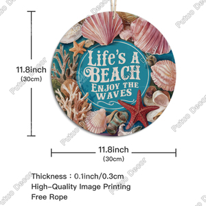 Letrero <span class=keywords><strong>Redondo</strong></span> de Madera para Colgar en la Pared 'Hola Verano', Placa de MDF para Playa, Decoración de Madera para Playa con Cuerda - Product Image 2