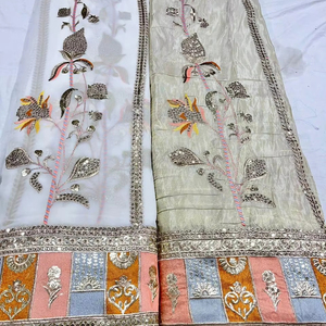 Tela crepé superventas para bodas, cuentas de encaje bordadas naturales puras, estampado de posición crepé, trama de punto de poliéster importada - Product Image 1