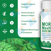 Capsules de poudre de feuilles de Moringa biologique à marque privée OEM/ODM pour hommes et femmes, soutien immunitaire, végétalien, service de vente en gros direct usine