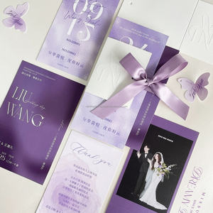 Juego de Tarjetas de Boda de Diseño Vintage Personalizado, con Corte Troquelado, Cinta Decorativa, Invitación, RSVP y Menú Incluidos, Impresión en Cartulina, China - Product Image 3