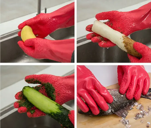 Gants de nettoyage de légumes et de poisson antidérapants Junlinwang en caoutchouc de qualité alimentaire avec texture écaille de poisson pour éplucher les pommes de terre - Vente en gros - Product Image 4