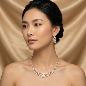 ชุดเครื่องประดับทองเหลืองหรูหราประดับเพชร CZ ดีไซน์หรูหราเคลือบโรเดียม คริสตัลทรงมาร์คีส์ ของขวัญงานแต่งงานสำหรับเจ้าสาว สร้อยคอพร้อมต่างหูรูปใบไม้ - Product Image 2