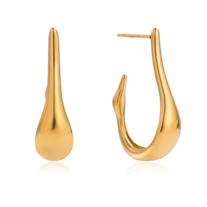 Pendientes de aro en forma de U de acero inoxidable chapado en oro con diseño de gota de agua, joyería de moda para mujer. - Product Image 5