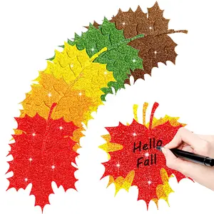 Kertas Flash daun Maple tiruan berkilau grosir kertas Thanksgiving musim gugur dekorasi pesta stek