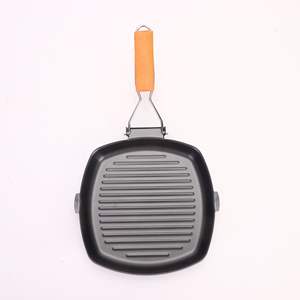 Poêle pliable Plaque de barbecue extérieure Plaque de gril en fonte facile à transporter Poignée en bois chaud <span class=keywords><strong>Steak</strong></span> frit et oeufs - Product Image 3