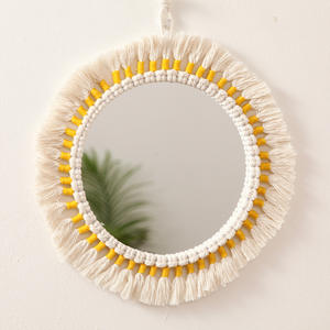 Miroir mural suspendu en macramé, style Boho, avec perles rondes en bois, décoration d'intérieur moderne, pour cadeau - Product Image 1