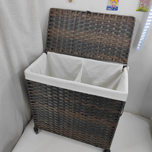 Jy tổng hợp mây quần áo giặt giỏ với nắp và xử lý có thể gập lại handwoven giặt Hamper - Product Image 3