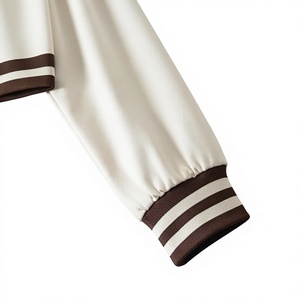 <b>Women's</b> <b>Brown</b> White Color Block Varsity <b>Jacket</b> Full Sleeve Turn Down Collar Regular Length Autumn Style Solid Pattern - Product Image 6
