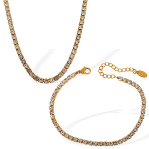 Fashion Jewelry <b>Set</b> Necklace And <b>Bracelet</b> Gold Rhinestone Channel Setting Women's Party Wear - Product Image 5
