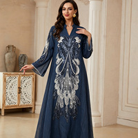 Robe longue élégante de Dubaï pour femmes musulmanes, broderie florale de luxe, kaftan islamique, robe de soirée pour Ramadan et Eid Al Fitr 2026