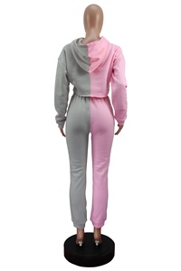 King Young Hot sales Design Anti-pillola Cutie due toniche in pile Colorblock abbinate Top con cappuccio corto e Joggers Set abbigliamento attivo - Product Image 5