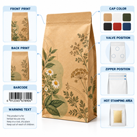 Sachet personnalisé en papier kraft sans fenêtre pour tisanes, scellé sur huit côtés, pour la vente au détail et en gros