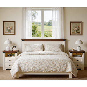 Farmhouse Side Table With <b>Drawers</b> White Bedside <b>Storage</b> Nightstand Open Shelf Bedroom Furniture - Product Image 3