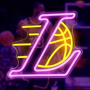 Enseigne néon LED avec logo de l'équipe sportive des Lakers, 13 pouces, pour décoration sportive de cave de basket-ball, chambre, bar, club, chambre d'adolescents, IP67, intensité réglable, 5V - Product Image 1