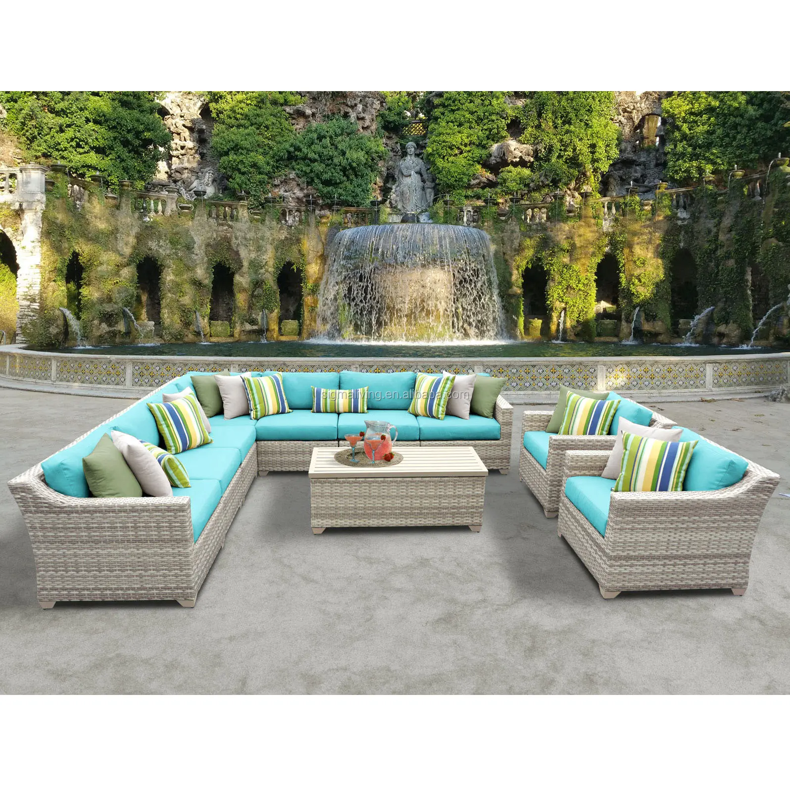 Garden furniture outdoor rattan furniture large L type sofas wicker sofa set