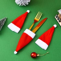 Mini chapeau de Père Noël pour bouteille de vin, décorations d'Halloween, en tissu rouge écologique, petites nouveautés de fête avec ensemble couteau-fourchette, cadeau de fête