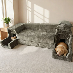 Sofá de Lujo para Mascotas, Cama Personalizada para Perros y Gatos, Nuevo Diseño, Tela de Chenilla Suave Verde, Sofá Comprimido - Product Image 1