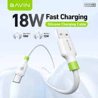Câble USB universel pour téléphone portable BAVIN, excellent matériau en silicone doux pour la peau, CB412, 18W