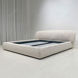 Marco De Litera minimalista orgánico Estilo contemporáneo Patas redondeadas Cabecero arqueado Panel de tela de perfil curvo Hecho de madera - Product Image 2