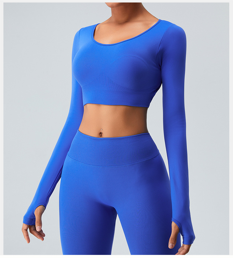 Women's Quick-Drying Seamless Long-Sleeved Yoga Sets Cross-Back Yoga Tops for Running Sports Workout Top