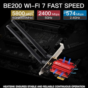 Adaptador WiFi 7 PRO PCIe Inalámbrico, Tarjeta WiFi Tribanda con BT 5.4 para Intel BE200NGW Wifi7 2.4G/5G/6GHz <span class=keywords><strong>Win</strong></span> 10/11 64bit - Product Image 3