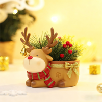 ROOGO Mini pot à succulentes en résine motif renne de Noël, fait main, avec trou de drainage, décoration de vacances, cadeau pour les amateurs de plantes