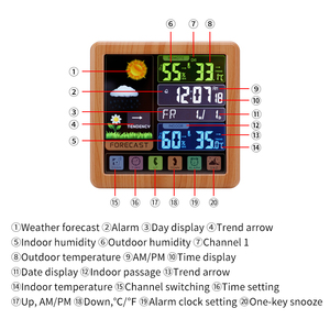 <span class=keywords><strong>Lcd</strong></span> Đầy Màu Sắc Kỹ Thuật Số Trong Nhà Ngoài Trời Nhiệt Độ Độ Ẩm Màn Hình Không Dây Trạm Thời Tiết Dự Báo Đồng Hồ - Product Image 3