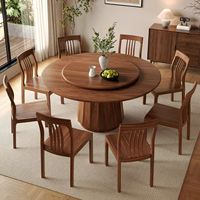 Nordamerikanisches Schwarznuss-Massivholz Esszimmer-Set, Luxuriöser Runder Esstisch mit Drehplatte für Hotel & Zuhause Restaurant