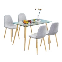 Ensemble de Meubles de Salle à Manger Moderne Luxe Nordique pour Maison et Restaurant, Table Rectangulaire à Plateau en Verre et Pieds en Métal pour 4 Personnes