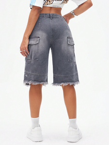 مخصص النساء السيدات الشارع الشهير السراويل الجينز فضفاض منتصف طول السراويل النساء الجينز جيوب السراويل - Product Image 4