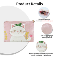 Pochette en toile personnalisée avec broderie floquée, motif mignon, grande capacité, fermeture éclair et fermoir, sac portable