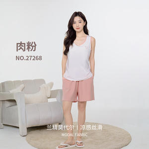 Pijamas de Pareja XXL de Algodón Modal Hechos a Medida, Nuevo Estilo de Verano, Conjunto de Camiseta sin Mangas Delgada, Logotipo Personalizado, Ropa de Dormir ODM - Product Image 3