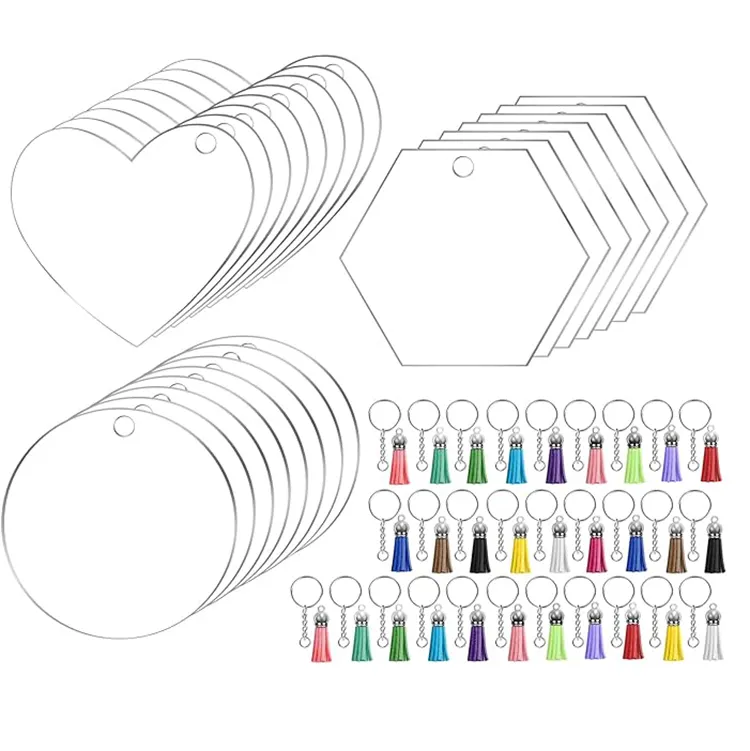 Transparente Acryl scheiben Bunte Quasten anhänger Schlüssel bund ringe Klarer Acryl-Schlüssel bund für DIY-Bastel projekte