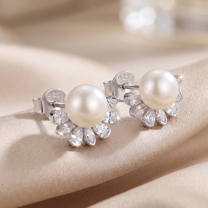 Boucles d'oreilles en perles d'eau douce véritables, bijoux en argent S925 pour femmes, qualité AAA, blanches, rondes, à porter tous les jours, cadeau d'anniversaire - Product Image 4