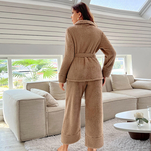 Nhiệt Ấm Mùa Đông Đồ Ngủ Với Dài Tay Áo Tùy Chỉnh Hai Mảnh Flannel Lông Cừu Đồ Ngủ Cho Phụ Nữ Thiết Lập - Product Image 4