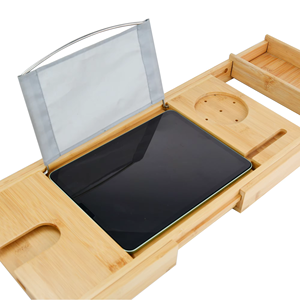 2024 nuevo diseño precio de fábrica Premium accesorios de baño bandeja de bañera de ducha de bambú E-co Friendly Caddy con soporte de vino y torre - Product Image 5