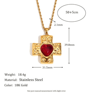 สร้อยคอชุบทอง18K ลายค้อนสแตนเลสจี้กางเขนสีเขียวอาเกต - Product Image 4